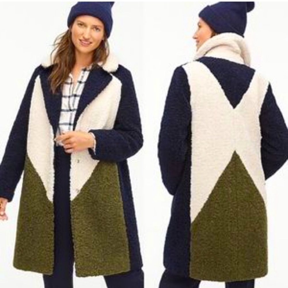 J.Crew Navy Ivory Olive Colorblock Sherpa worn once Small